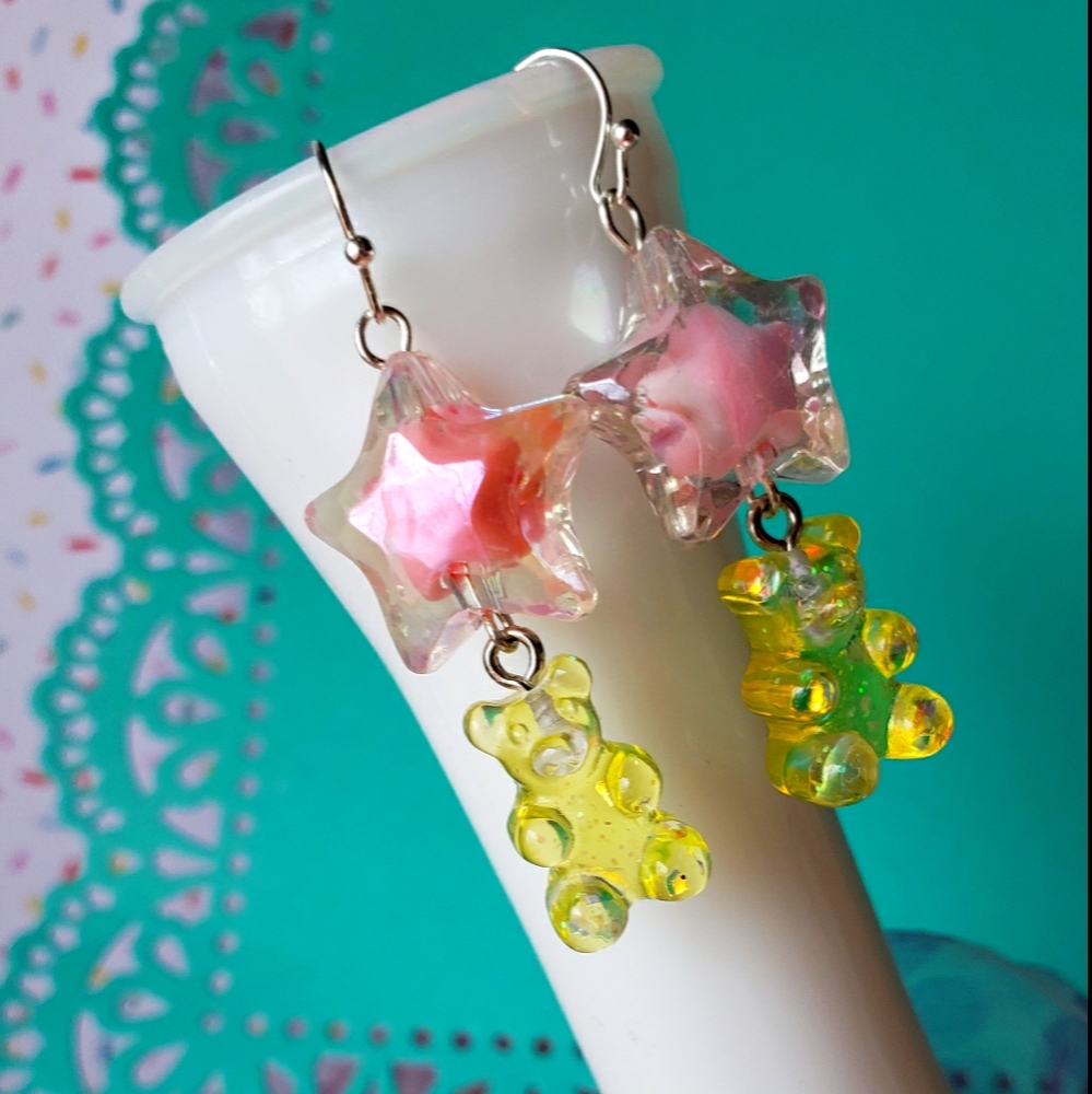 Gummy Bears Pink and Yellow Handcrafted Earrings